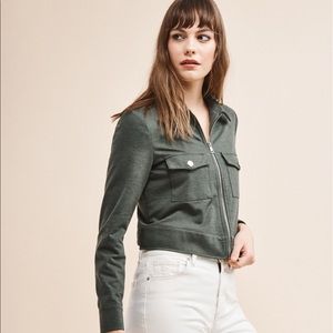 Cropped zip front jacket - olive green